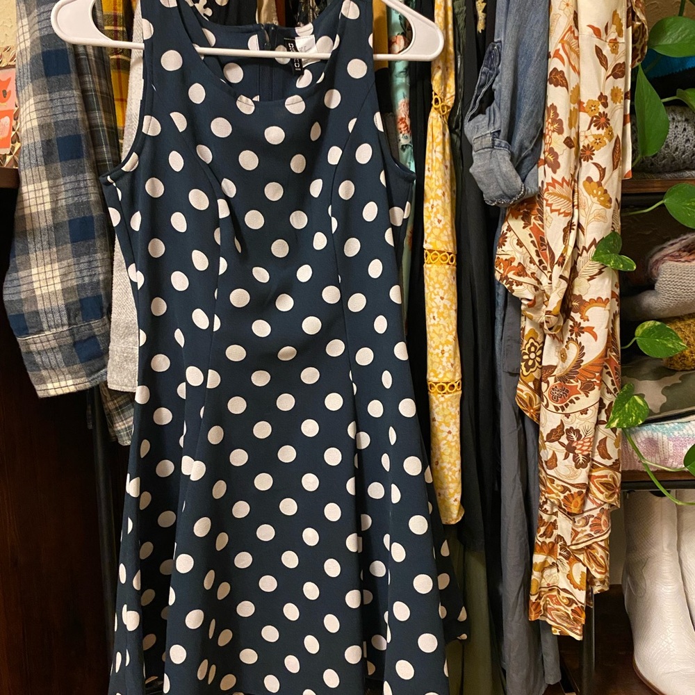 Polka Dot Sleeveless Dress - Navy